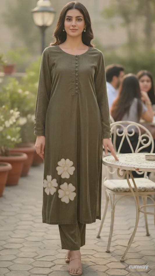 Olive Bloom – 9000 Micro Velvet Embroidered Set